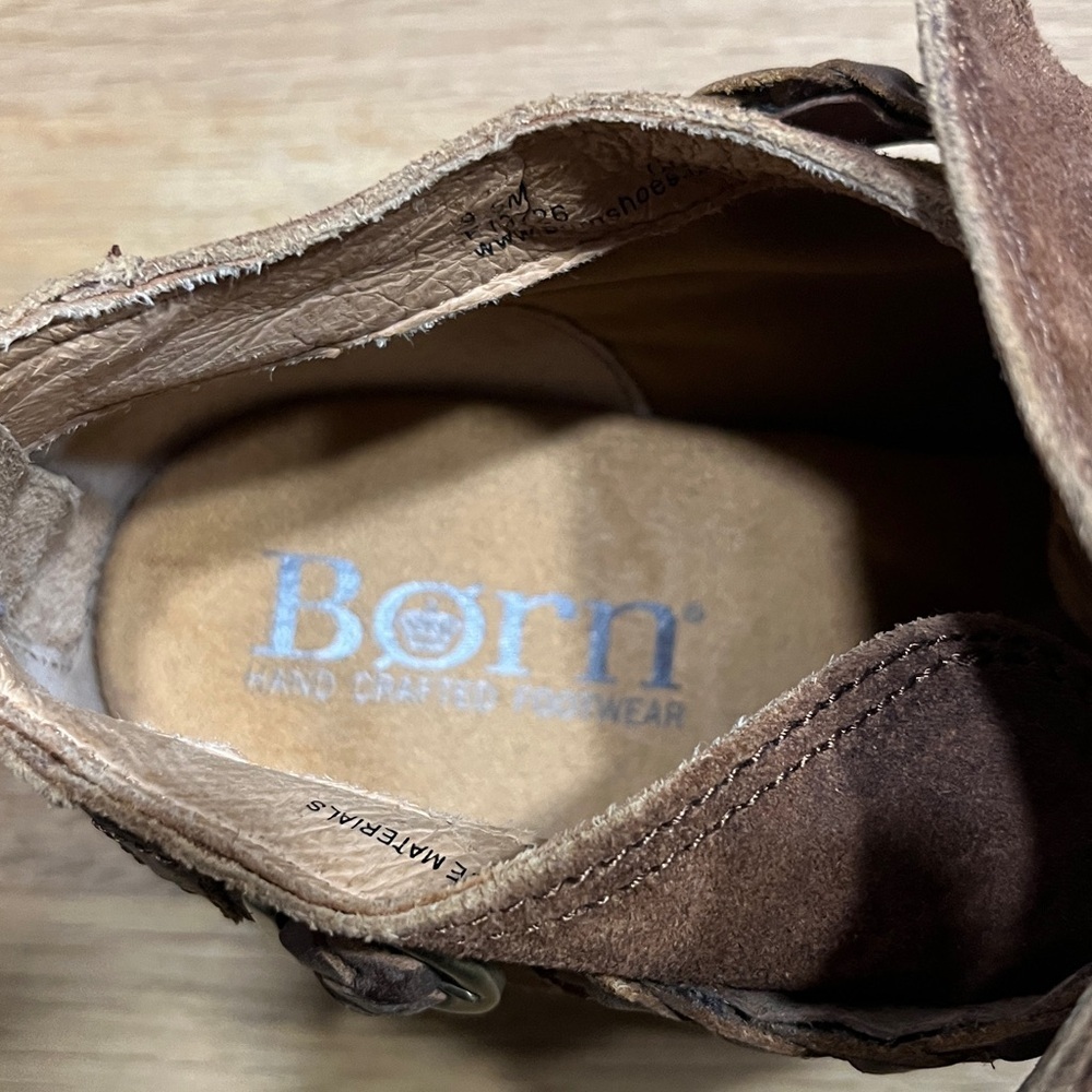 Born Brown Suede w / Braided Leather Trim Sylvia Ankle Booties Boots Women’s 9.5 - Picture 10 of 16